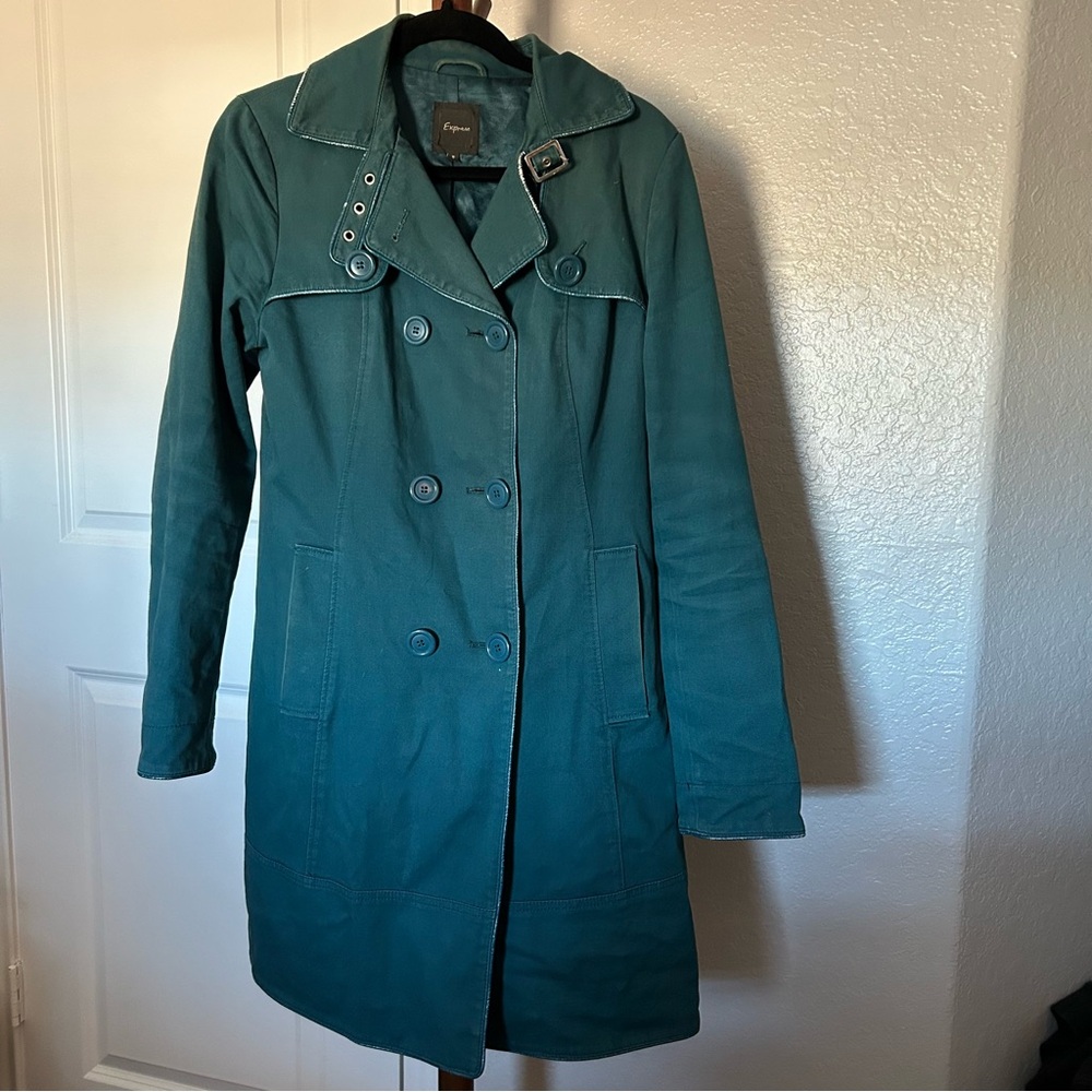 Women’s Vintage Express Teal Double-Breasted Women's Coat Size Small |D94
